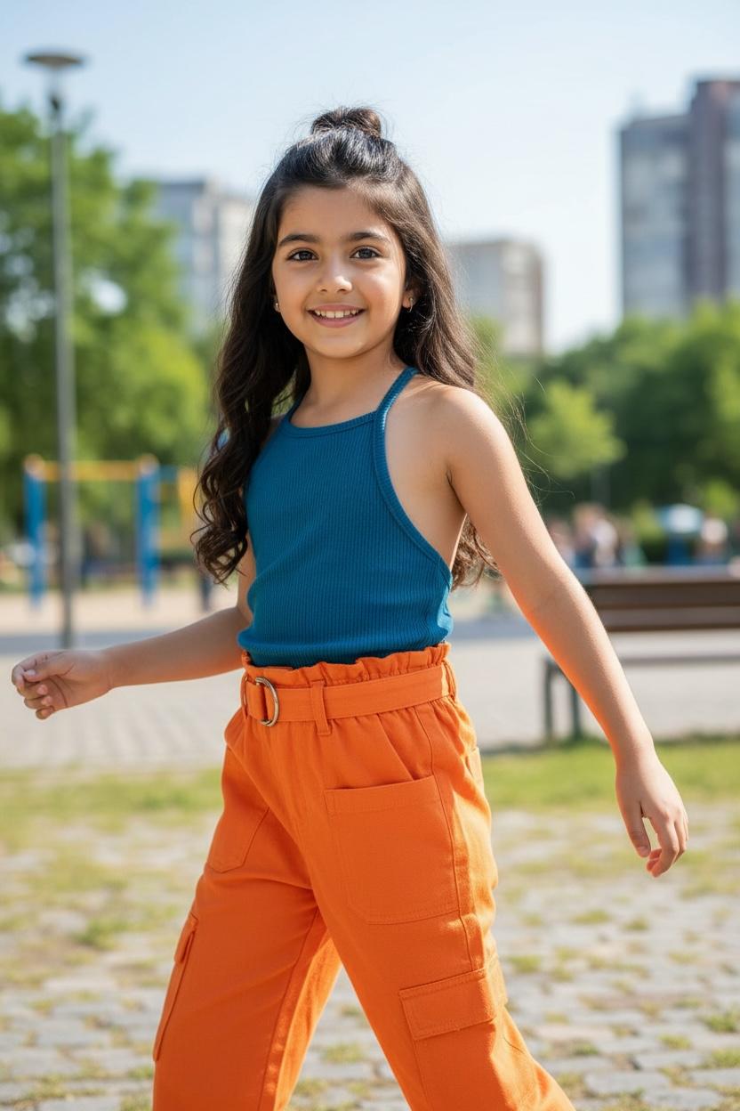 Fanta Orange Cargo Pants with Belt – Trendy Wide Leg Utility Pants