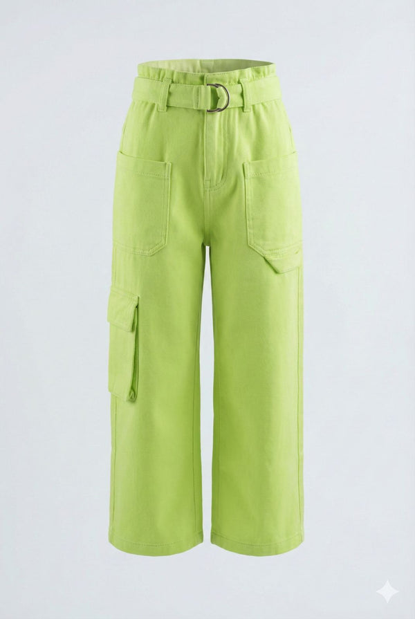 Lime Green Cargo Pants with Belt – Trendy Wide Leg Utility Pants