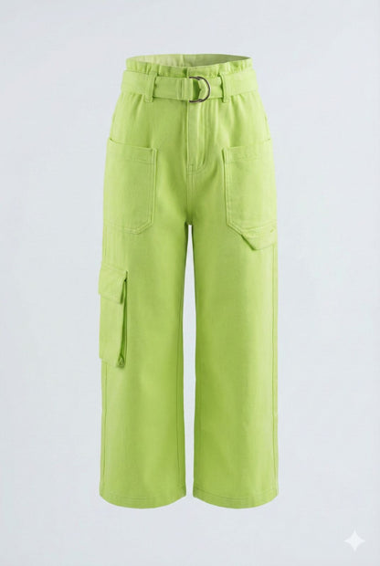 Lime Green Cargo Pants with Belt – Trendy Wide Leg Utility Pants
