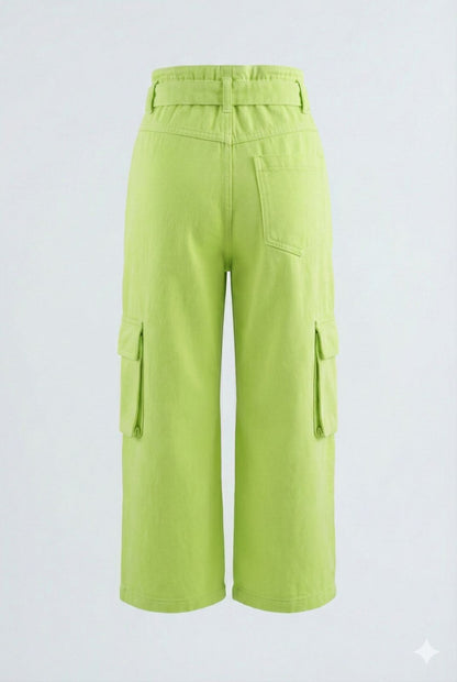 Lime Green Cargo Pants with Belt – Trendy Wide Leg Utility Pants