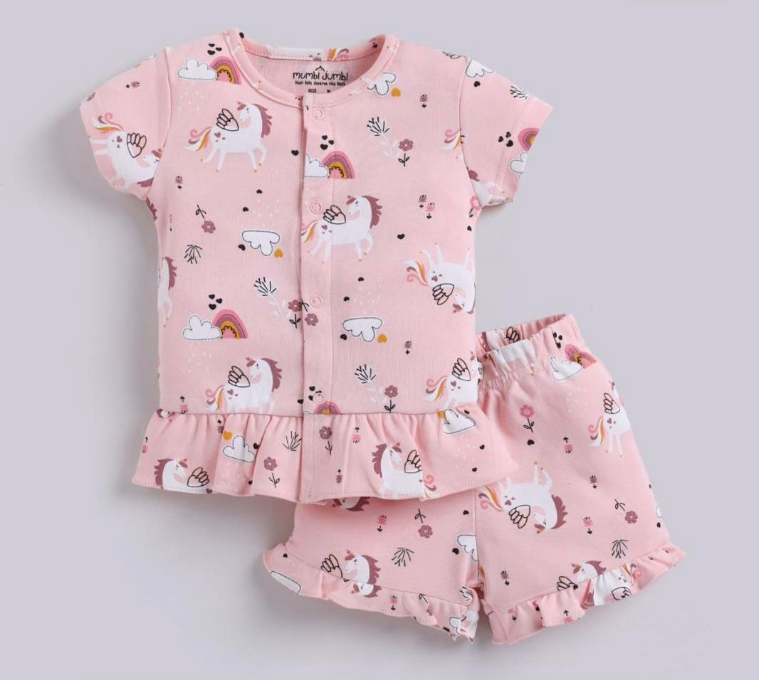 Peach Unicorn Cotton Nightwear Set – Soft Top & Shorts Sleepwear