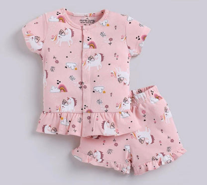 Peach Unicorn Cotton Nightwear Set – Soft Top & Shorts Sleepwear