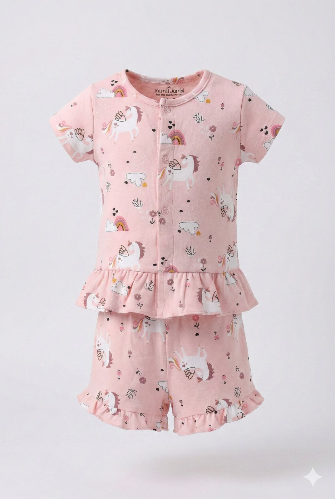 Peach Unicorn Cotton Nightwear Set – Soft Top & Shorts Sleepwear