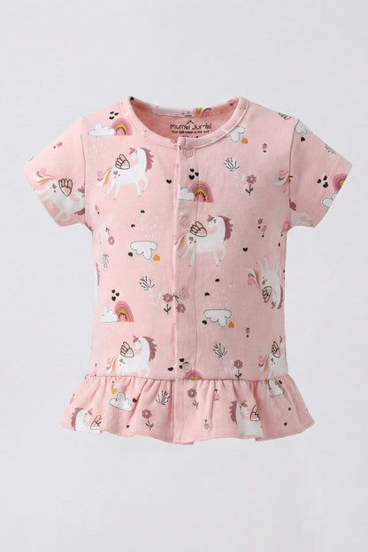 Peach Unicorn Cotton Nightwear Set – Soft Top & Shorts Sleepwear