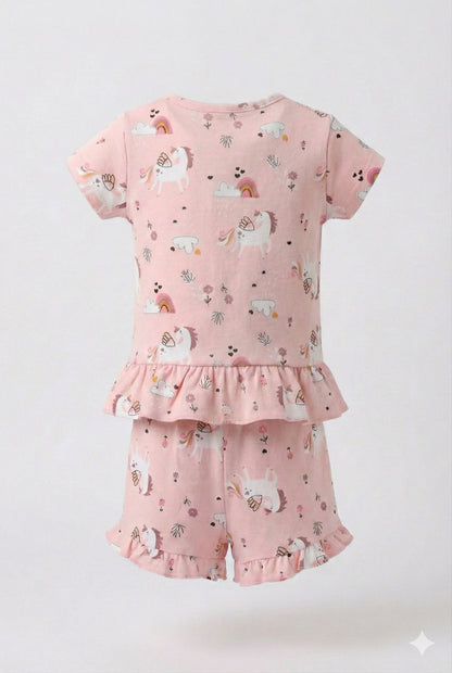 Peach Unicorn Cotton Nightwear Set – Soft Top & Shorts Sleepwear