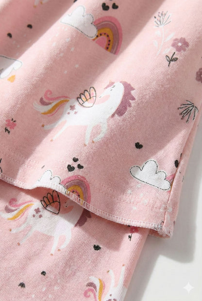 Peach Unicorn Cotton Nightwear Set – Soft Top & Shorts Sleepwear