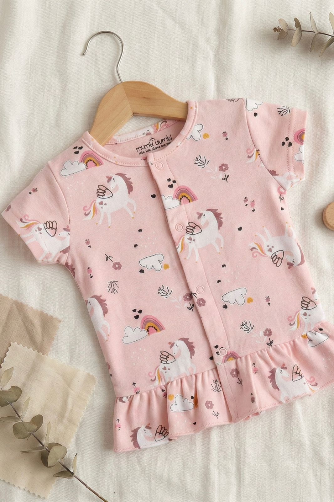 Peach Unicorn Cotton Nightwear Set – Soft Top & Shorts Sleepwear