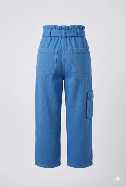 Electric Blue Cargo Pants with Belt – Trendy Wide Leg Utility Pants