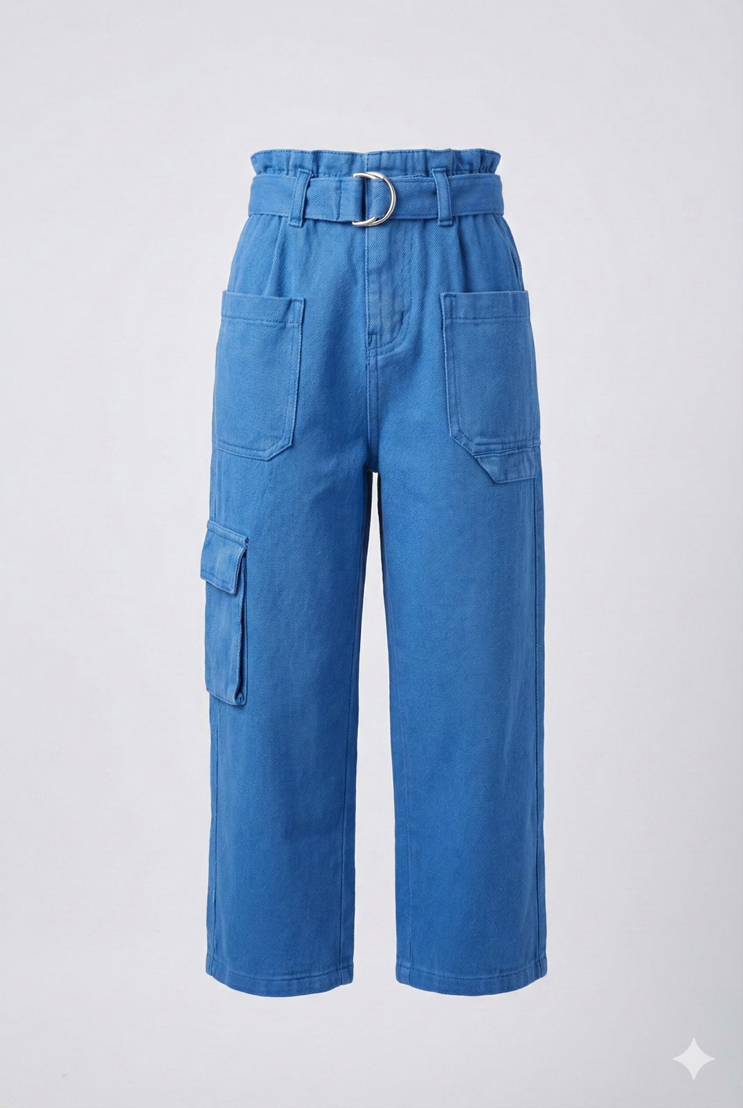 Electric Blue Cargo Pants with Belt – Trendy Wide Leg Utility Pants