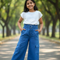 Electric Blue Cargo Pants with Belt – Trendy Wide Leg Utility Pants
