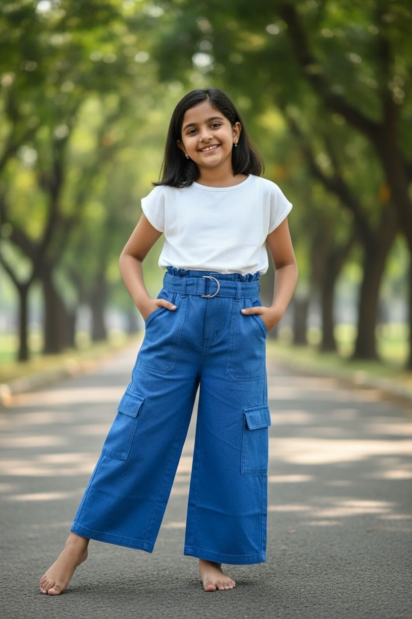 Electric Blue Cargo Pants with Belt – Trendy Wide Leg Utility Pants