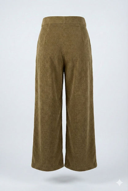 Brown Corduroy Palazzo Pants with Belt – Wide Leg Winter Trousers