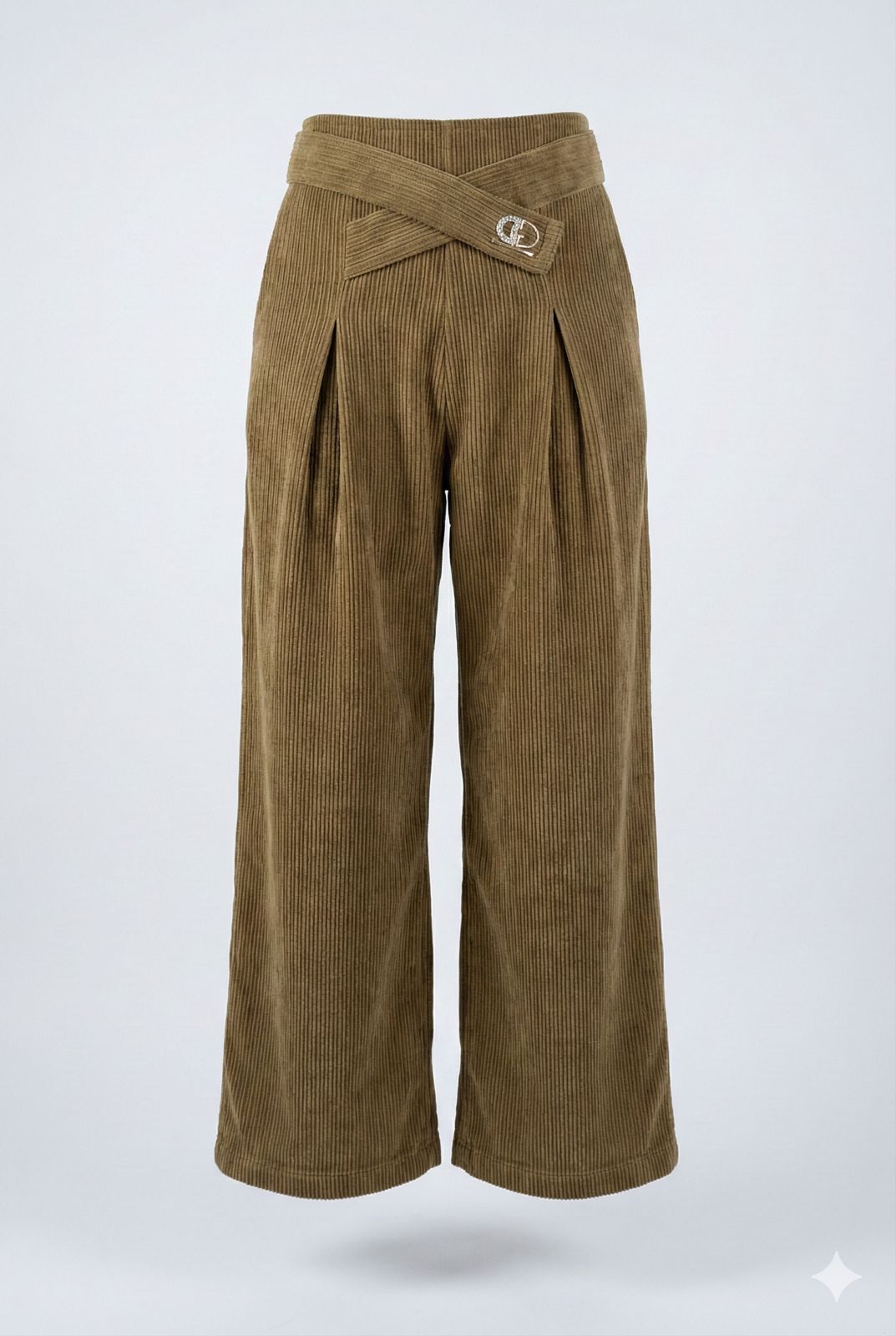 Brown Corduroy Palazzo Pants with Belt – Wide Leg Winter Trousers