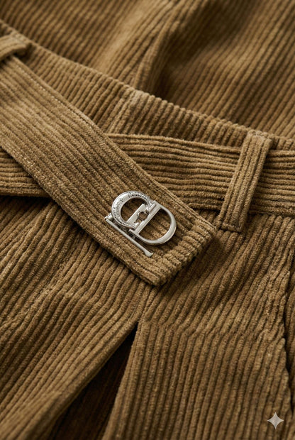 Brown Corduroy Palazzo Pants with Belt – Wide Leg Winter Trousers