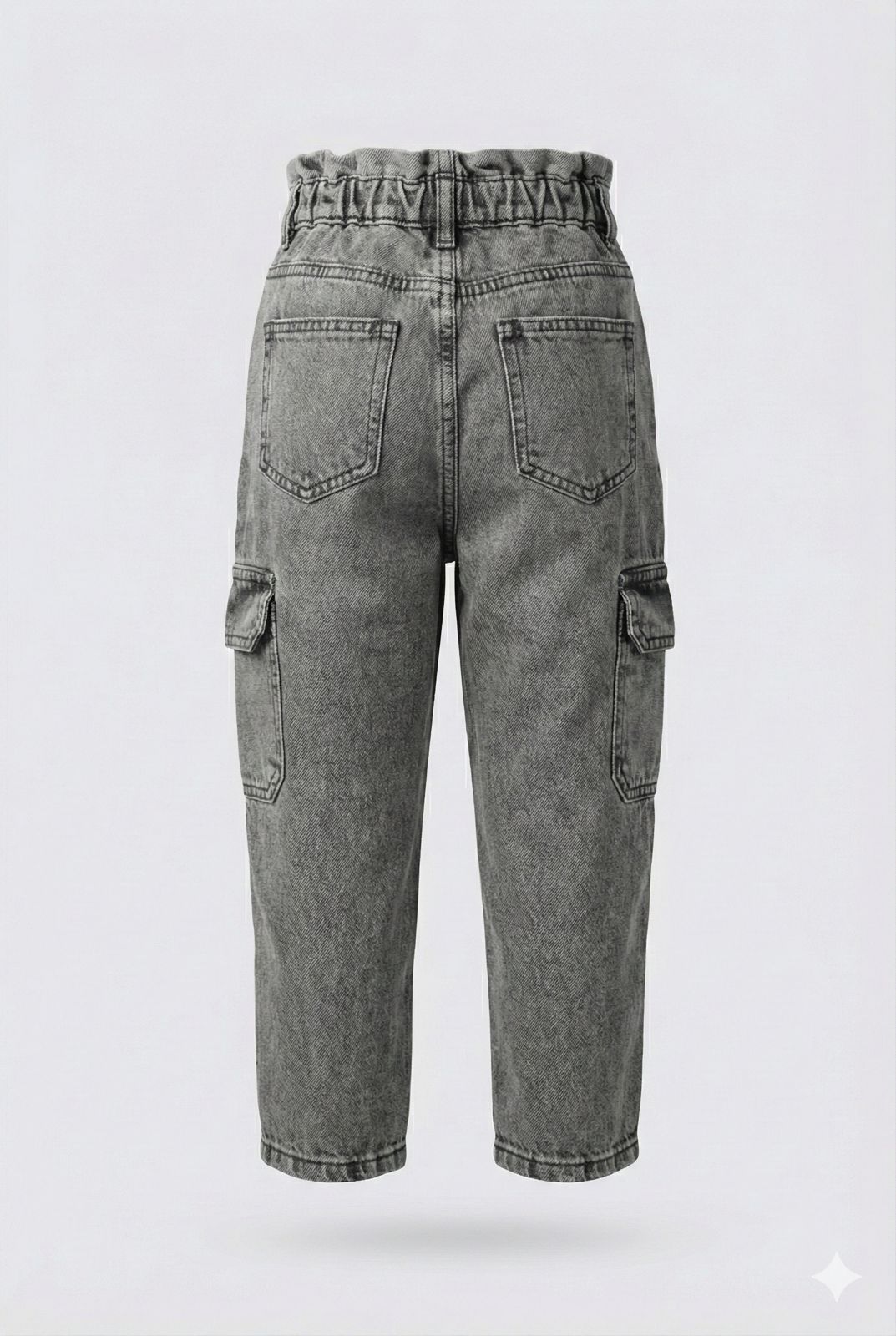 Grey Washed Cargo Denim Jeans – Relaxed Fit Utility Style Pants