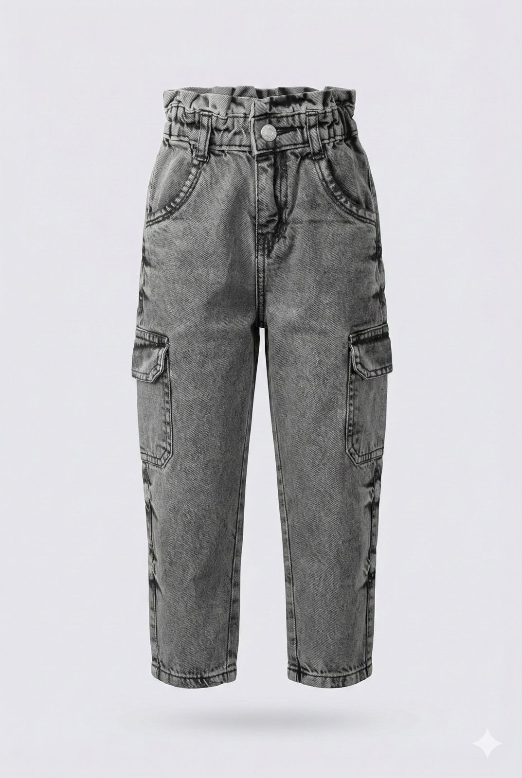 Grey Washed Cargo Denim Jeans – Relaxed Fit Utility Style Pants
