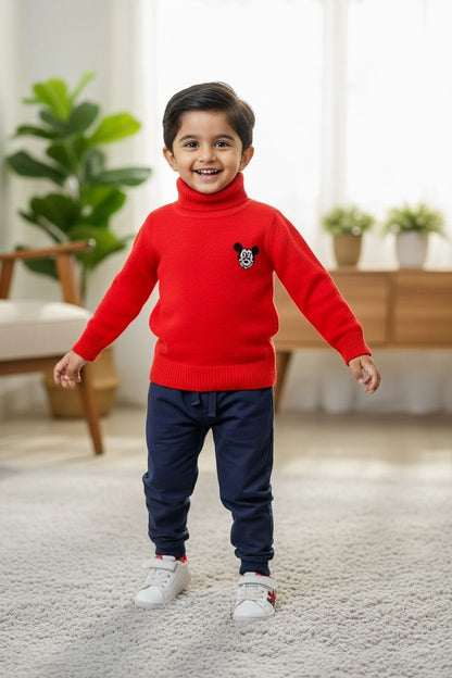 Red High Neck Knit Sweater – Soft Winter Turtle Neck Pullover