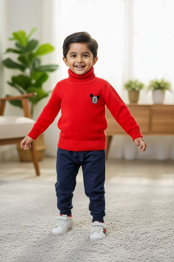 Red High Neck Knit Sweater – Soft Winter Turtle Neck Pullover