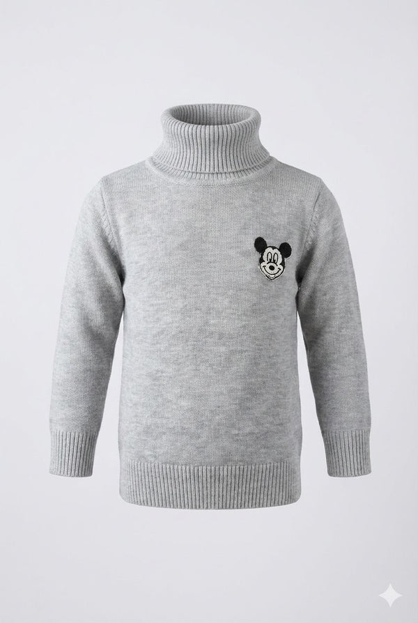 Grey High Neck Knit Sweater – Soft Winter Turtle Neck Pullover