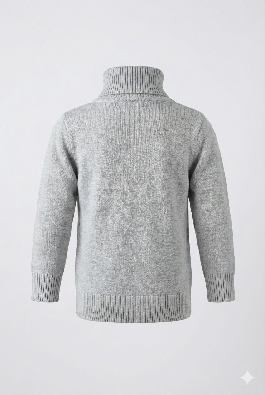 Grey High Neck Knit Sweater – Soft Winter Turtle Neck Pullover