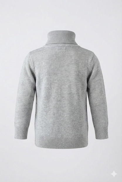 Grey High Neck Knit Sweater – Soft Winter Turtle Neck Pullover