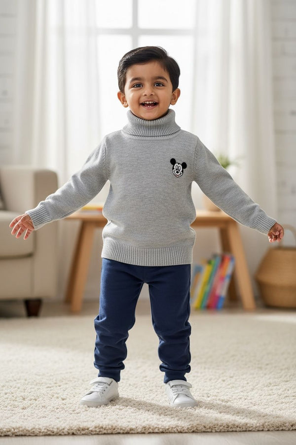 Grey High Neck Knit Sweater – Soft Winter Turtle Neck Pullover