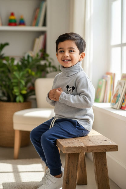 Grey High Neck Knit Sweater – Soft Winter Turtle Neck Pullover