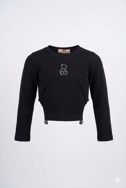 Black Long Sleeve Crop Top – Stylish Stretch Fit Top