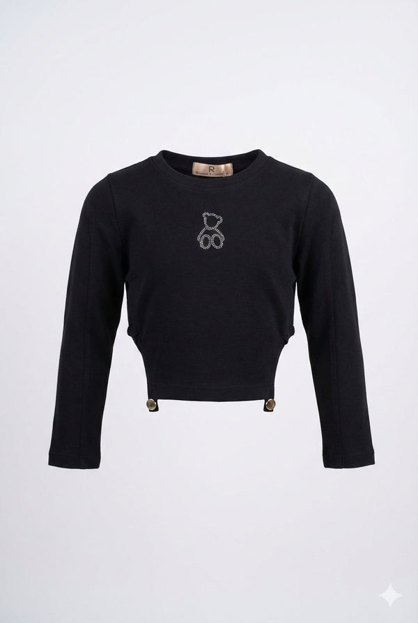 Black Long Sleeve Crop Top – Stylish Stretch Fit Top