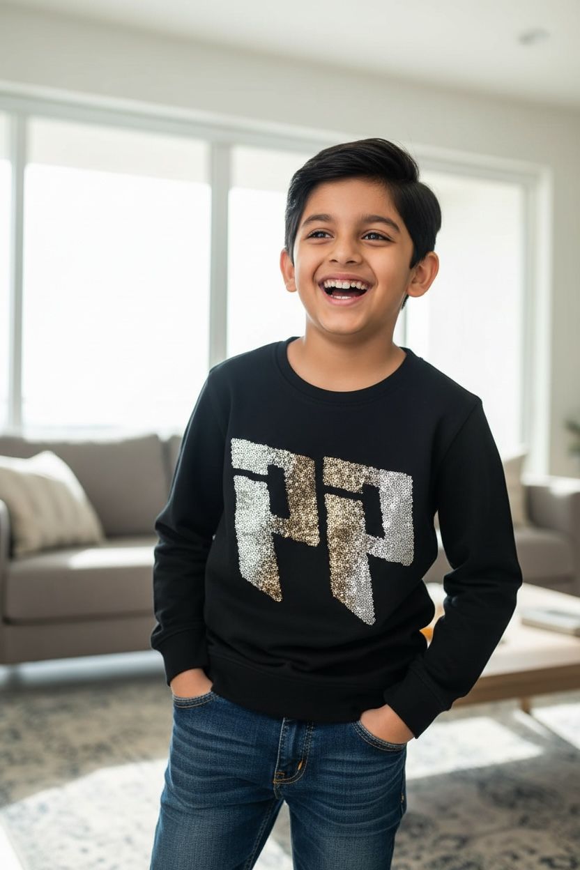 Black Embellished Sweatshirt – Full Sleeve Winter Comfort Top