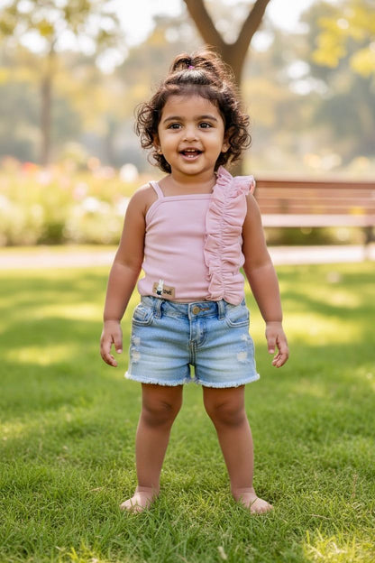 Pink Ribbed Ruffle Sleeveless Top – Premium Boutique Summer Wear