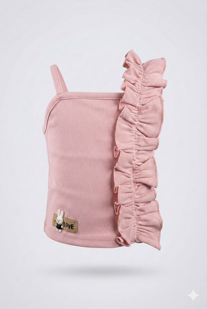 Pink Ribbed Ruffle Sleeveless Top – Premium Boutique Summer Wear