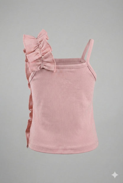 Pink Ribbed Ruffle Sleeveless Top – Premium Boutique Summer Wear