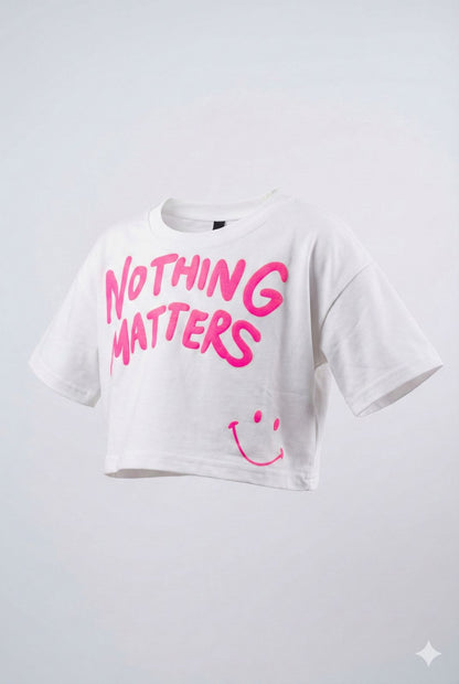 White Bubble Print Graphic Crop Top – Trendy Short Sleeve Casual Tee