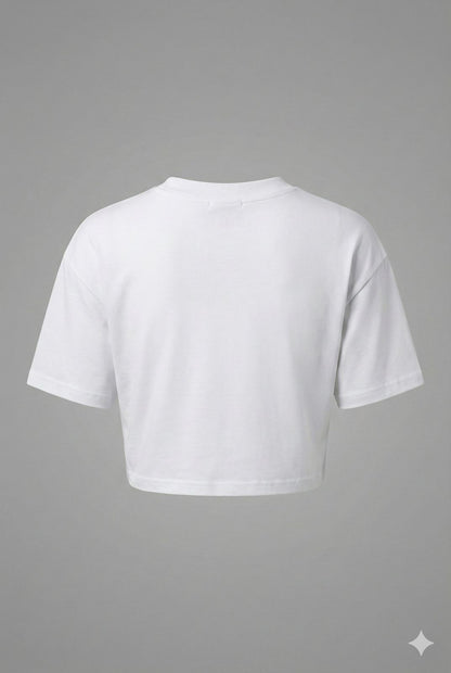 White Bubble Print Graphic Crop Top – Trendy Short Sleeve Casual Tee