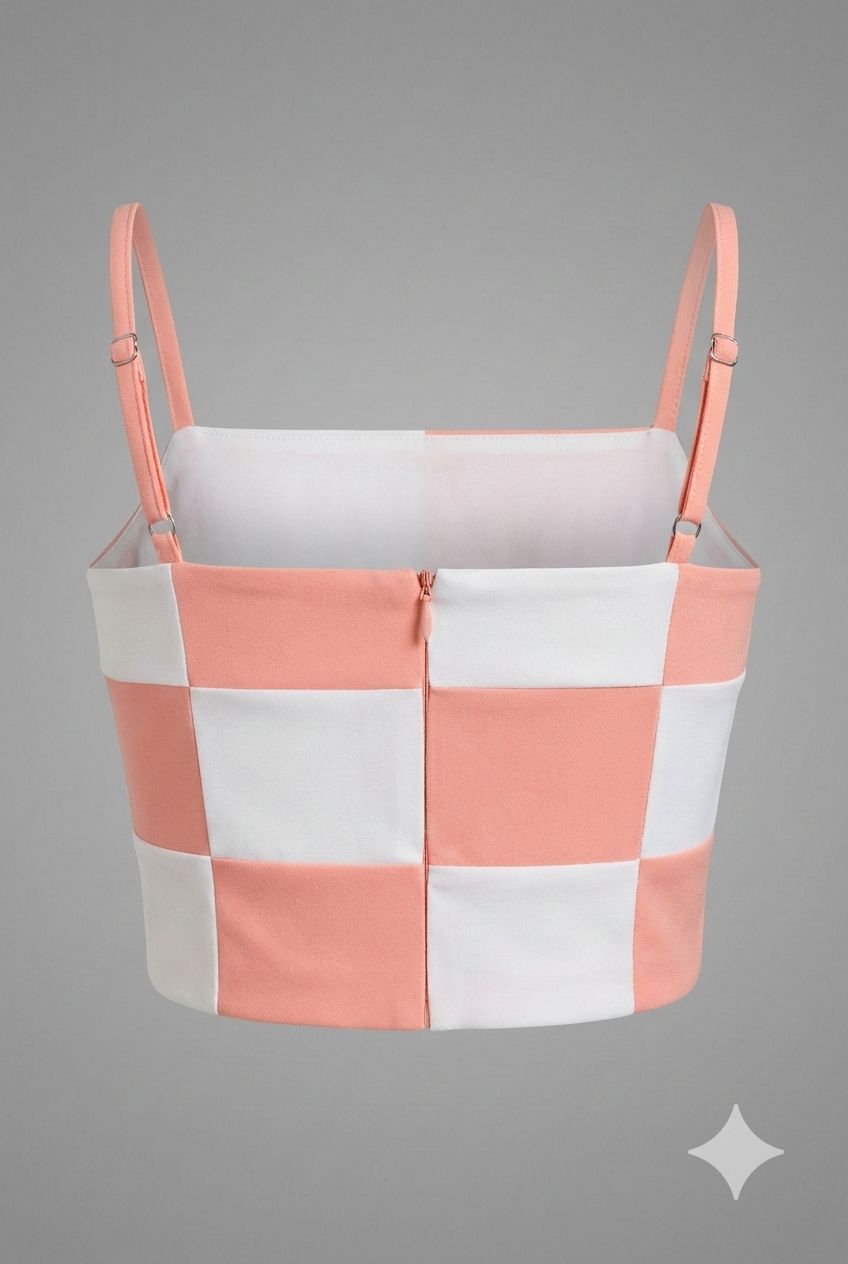 Peach Checkerboard Crop Top – Trendy Summer Wear | Devils n Dolls
