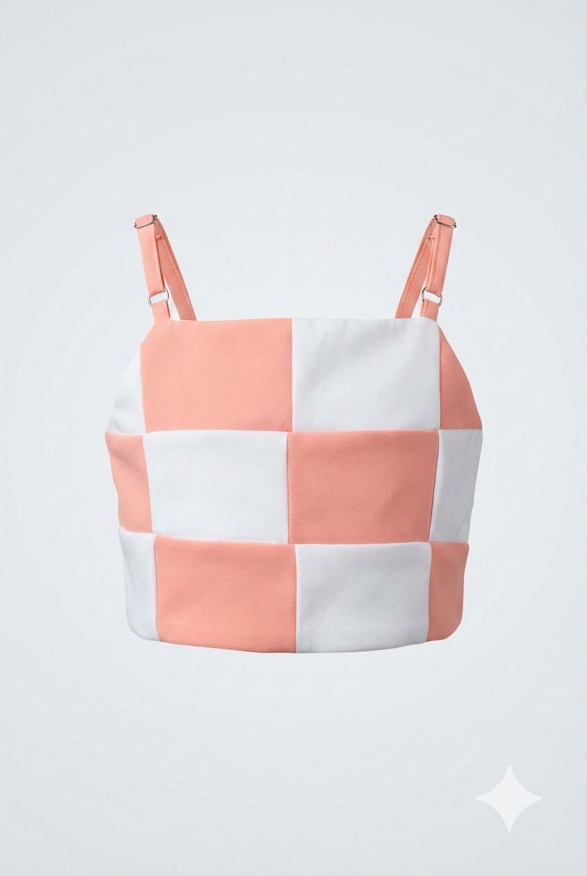 Peach Checkerboard Crop Top – Trendy Summer Wear | Devils n Dolls