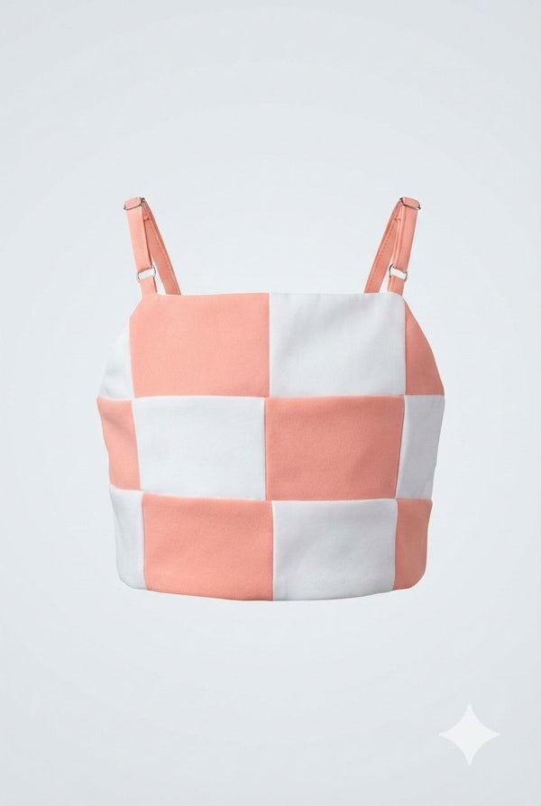 Peach Checkerboard Crop Top – Trendy Summer Wear | Devils n Dolls