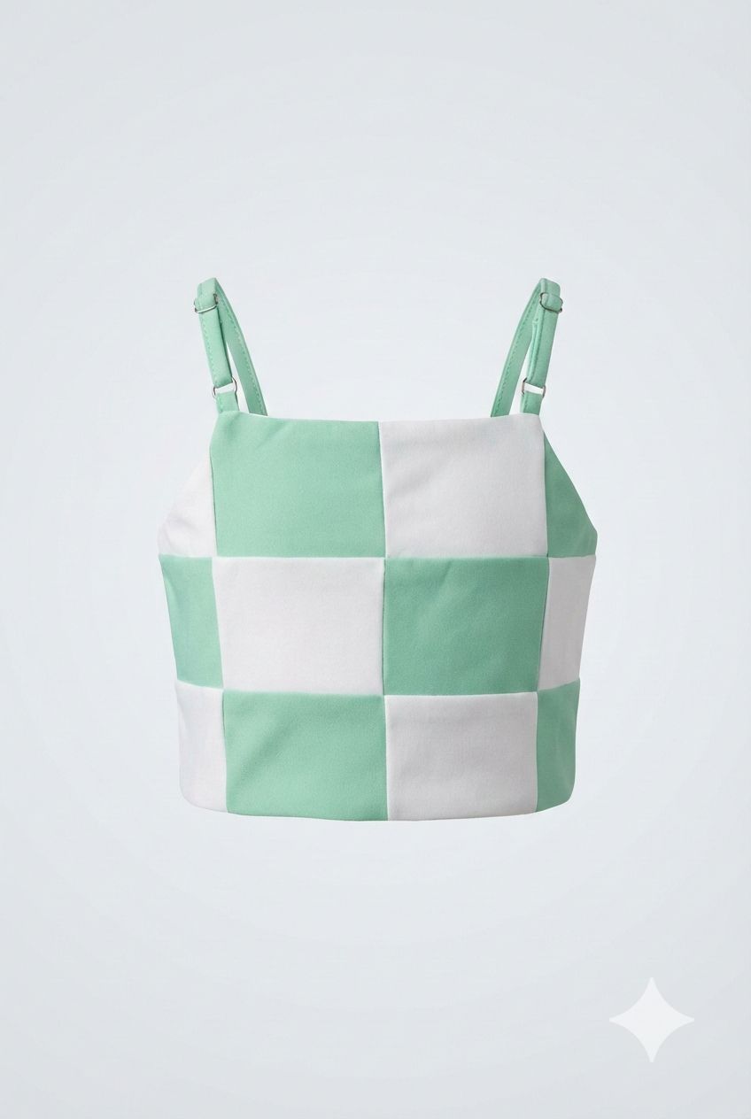 Mint Green Checkerboard Crop Top – Trendy Summer Wear | Devils n Dolls