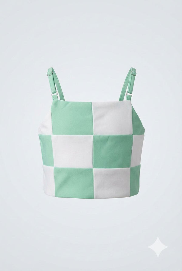 Mint Green Checkerboard Crop Top – Trendy Summer Wear | Devils n Dolls
