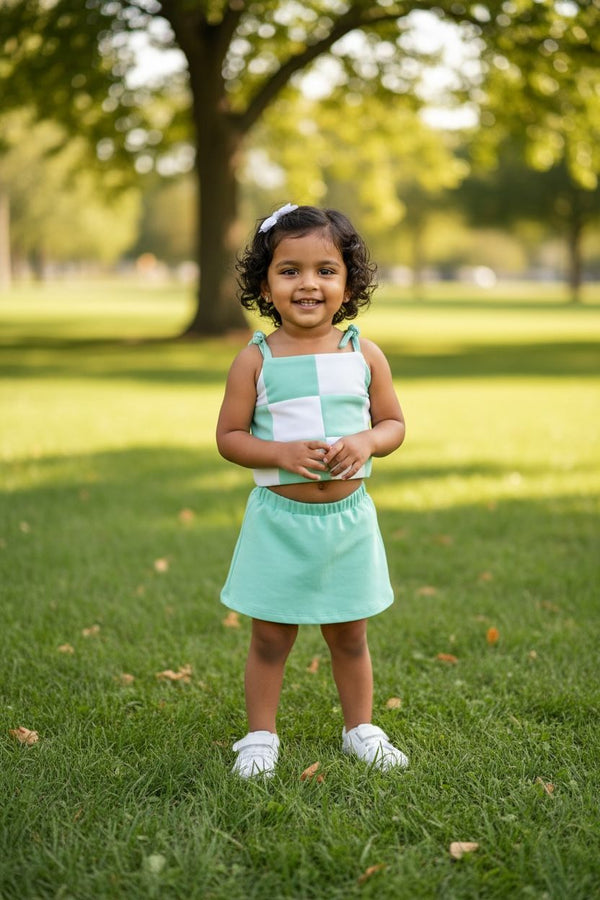Mint Green Checkerboard Crop Top – Trendy Summer Wear | Devils n Dolls