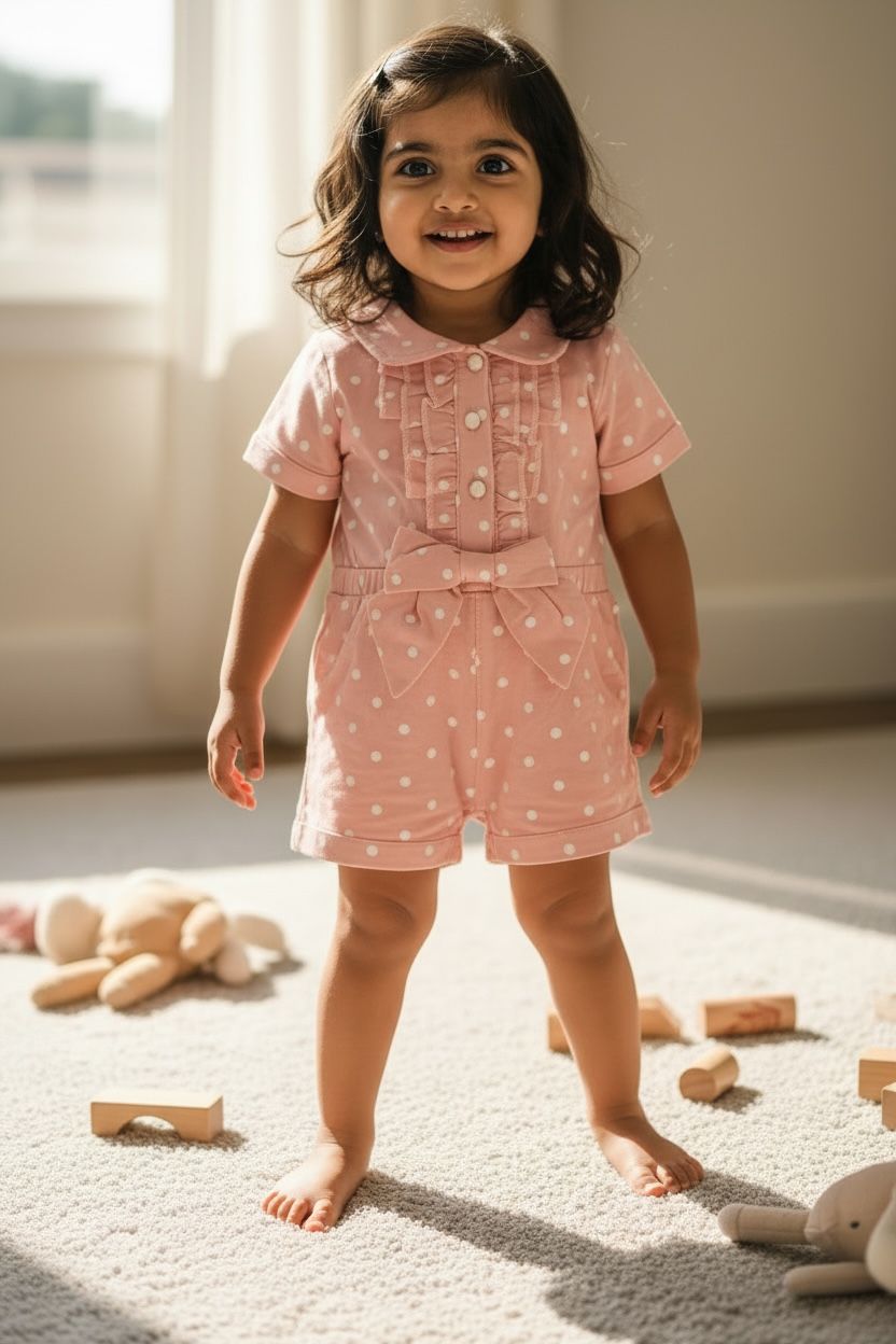 Rose Pink Polka Dot Stretchable Cotton Jumpsuit – Premium Summer Wear | Devils n Dolls