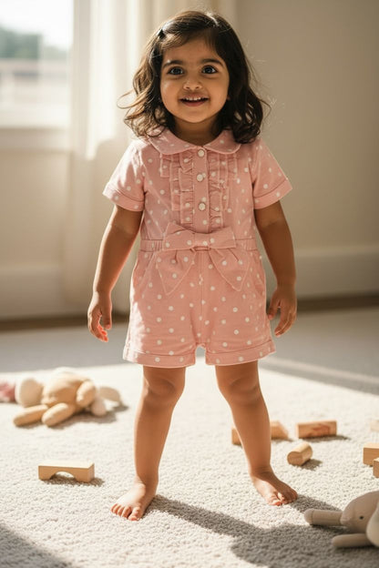 Rose Pink Polka Dot Stretchable Cotton Jumpsuit – Premium Summer Wear | Devils n Dolls