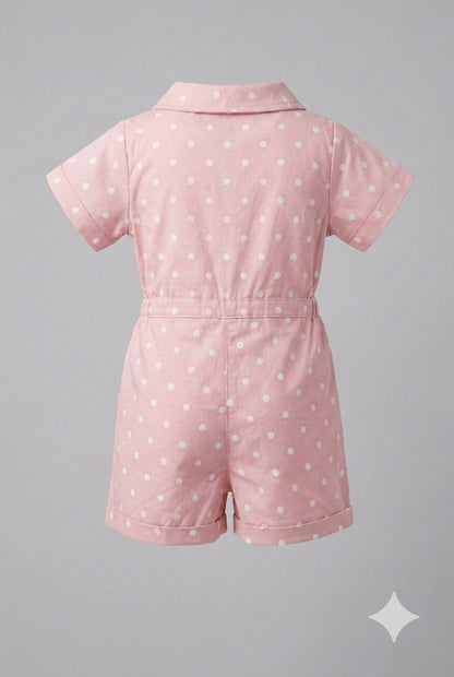 Rose Pink Polka Dot Stretchable Cotton Jumpsuit – Premium Summer Wear | Devils n Dolls