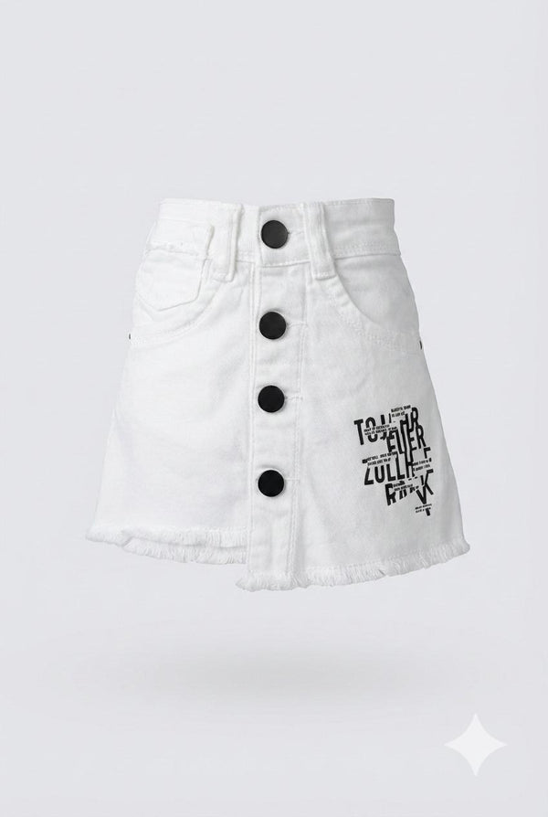 White Button-Front Denim Skirt – Trendy A-Line Casual Wear | Devils n Dolls