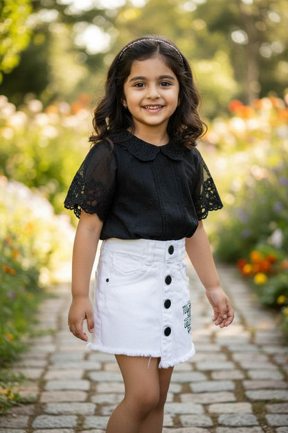 White Button-Front Denim Skirt – Trendy A-Line Casual Wear | Devils n Dolls