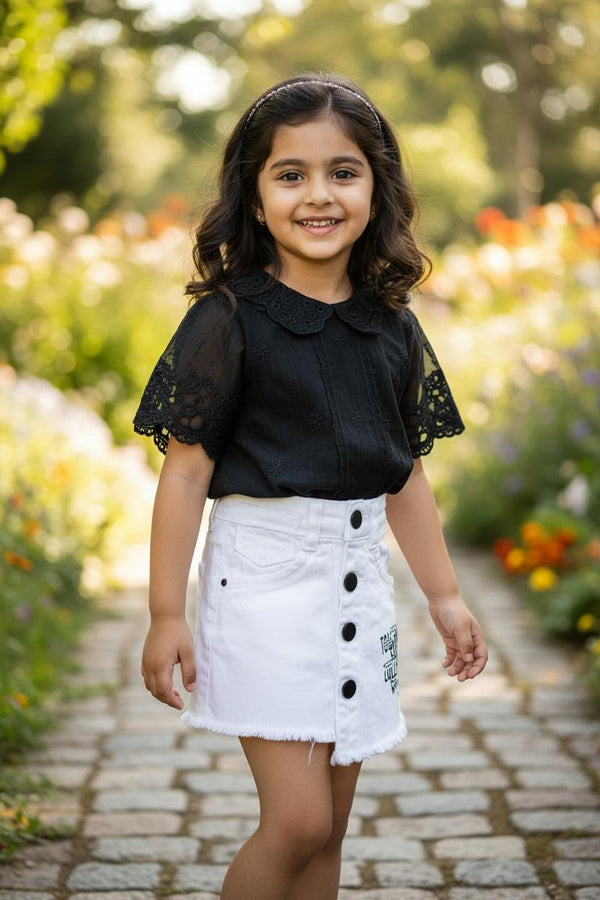 White Button-Front Denim Skirt – Trendy A-Line Casual Wear | Devils n Dolls