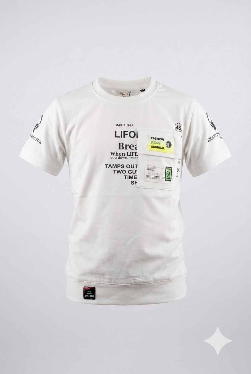 White Graphic T-Shirt with Pocket – Party Street Style Tee