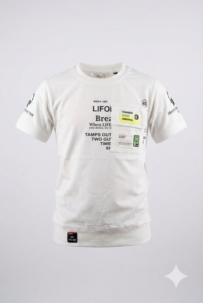 White Graphic T-Shirt with Pocket – Party Street Style Tee