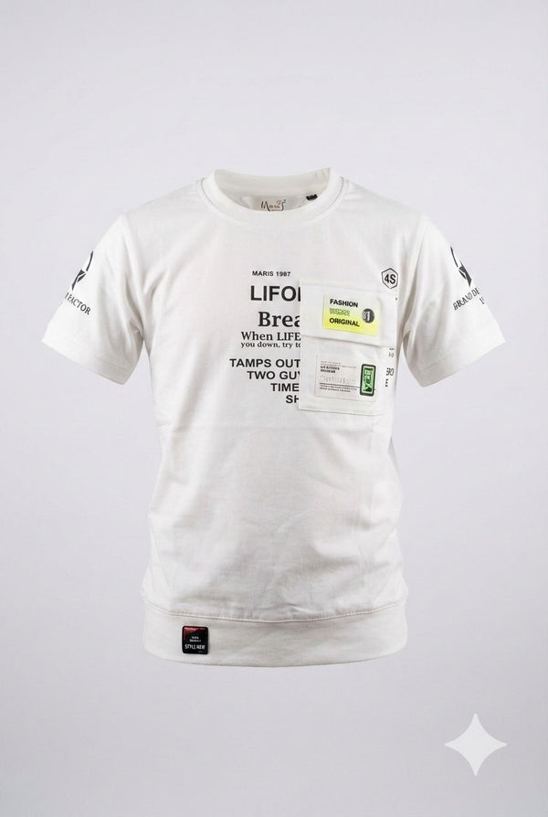 White Graphic T-Shirt with Pocket – Party Street Style Tee